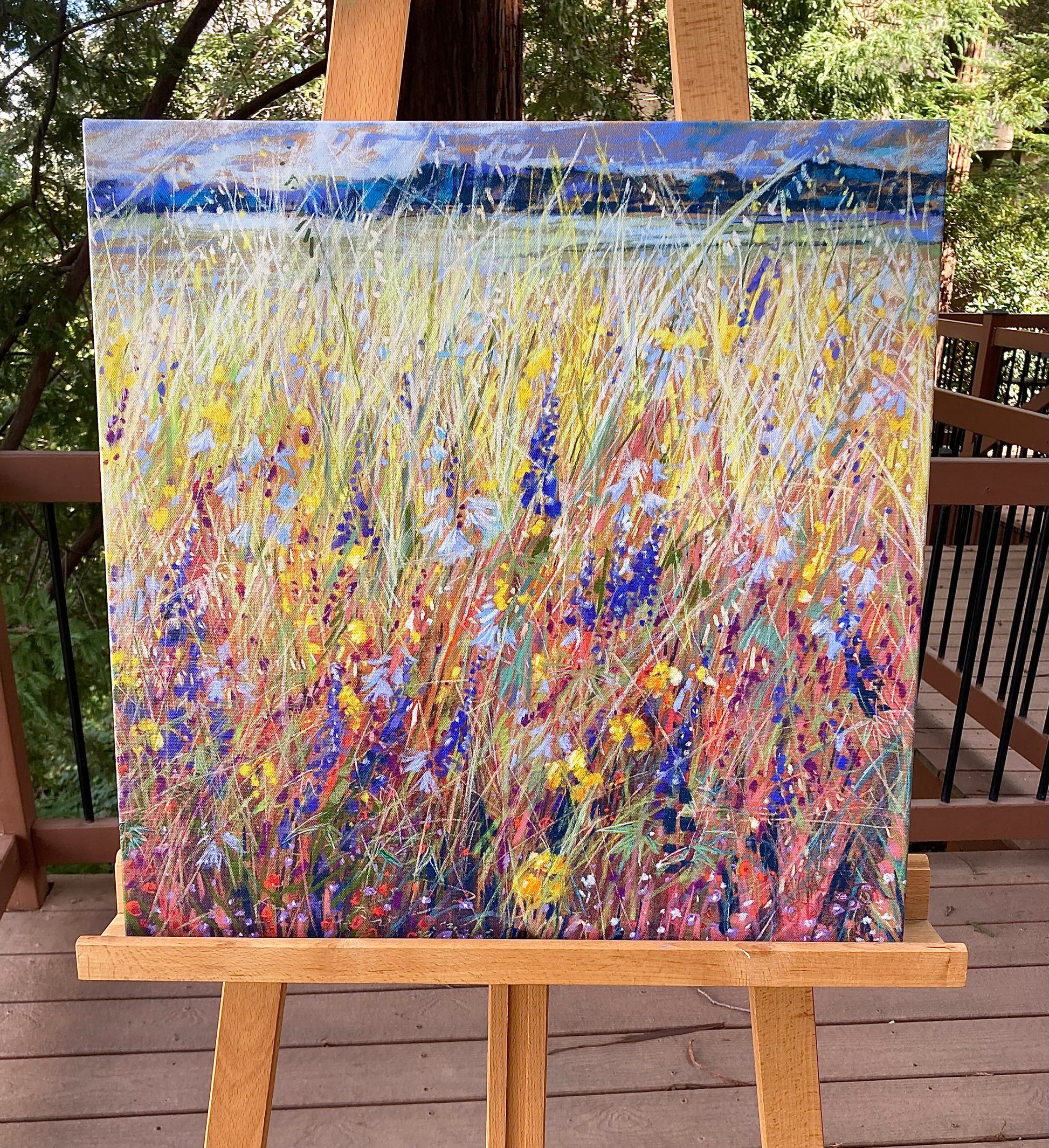 Essence of Spring stretched print on an ease poutside.