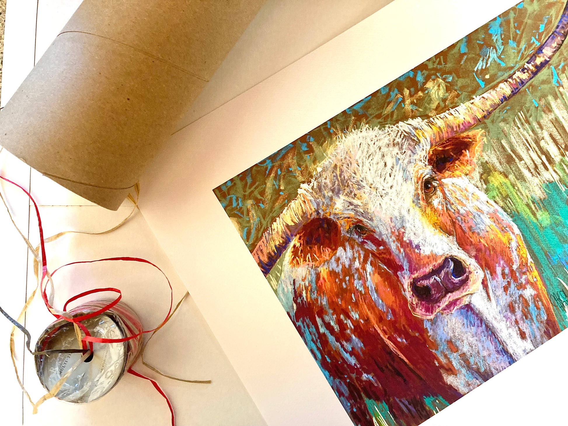 Stand and Stare print with packaging materials.