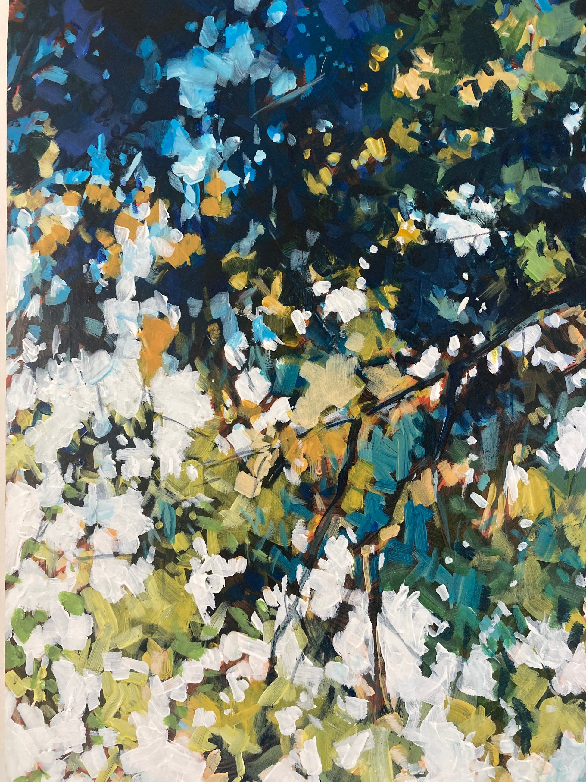 Close up image of tree painting brush marks.