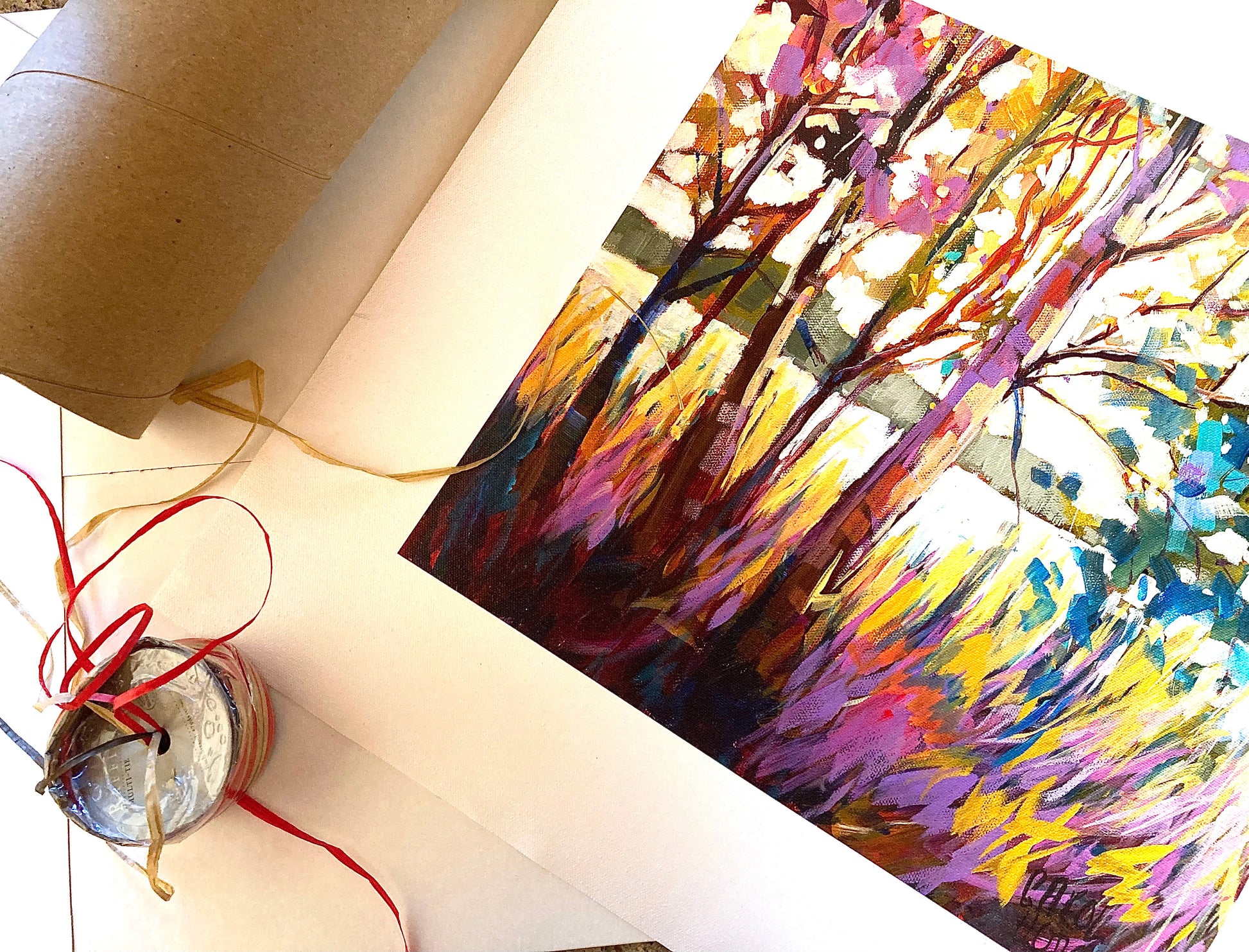 Sherwood Autumn with packaging materials.