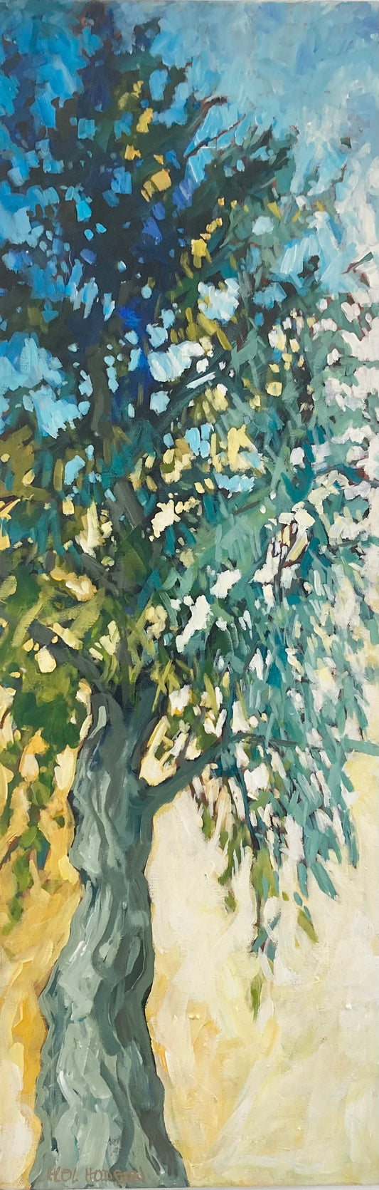Image of a tall acrylic painting of a tree