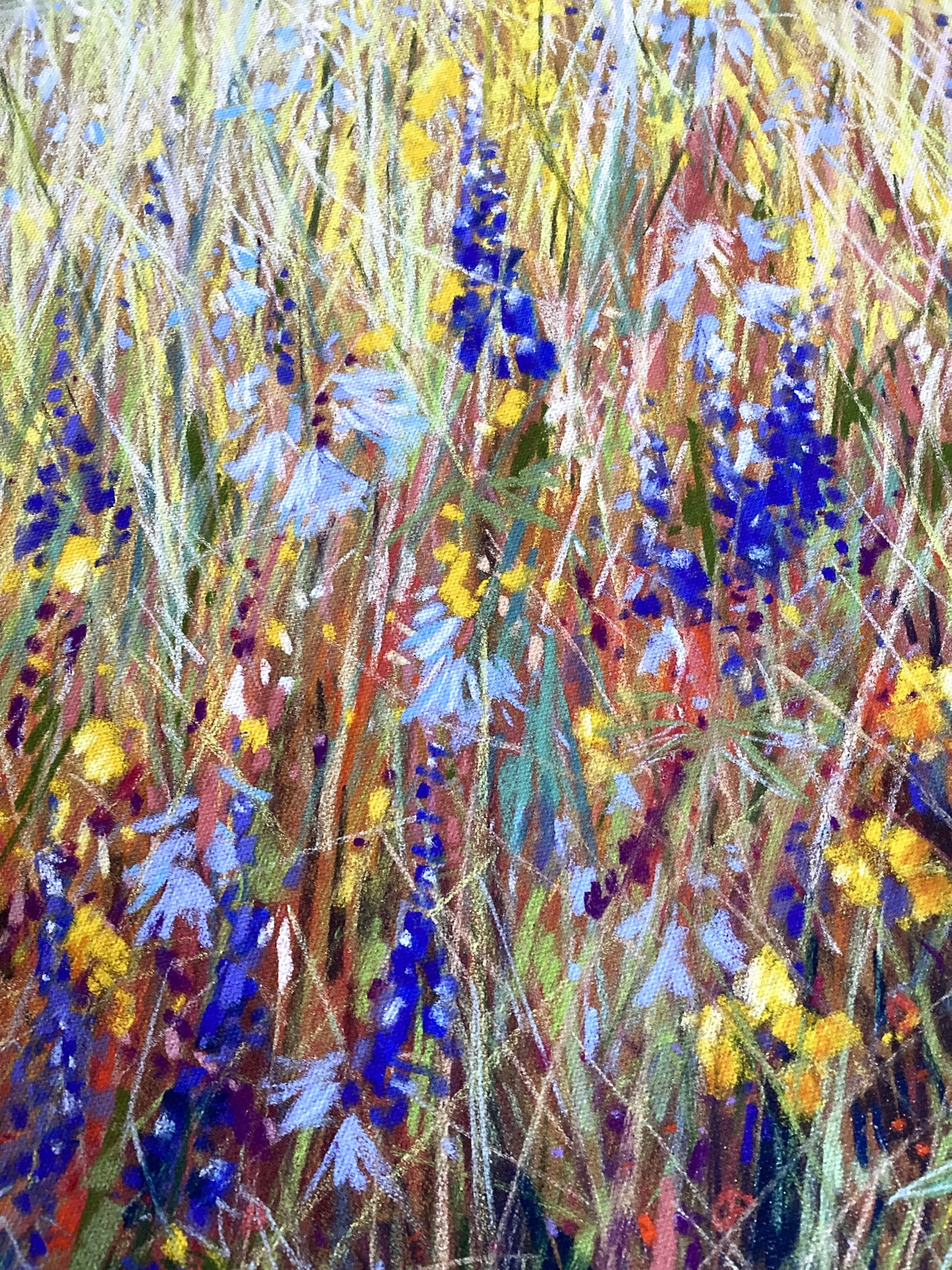 close up of section of print with wildflowers